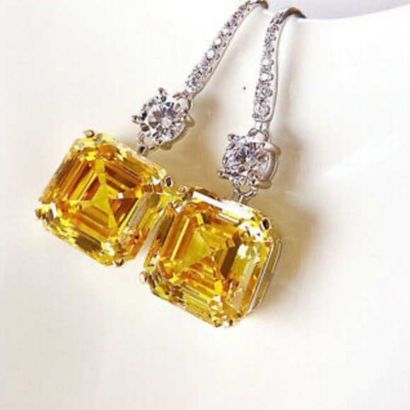 New Sterling silver Yellow Diamond Stone Earrings - Picture 8 of 8